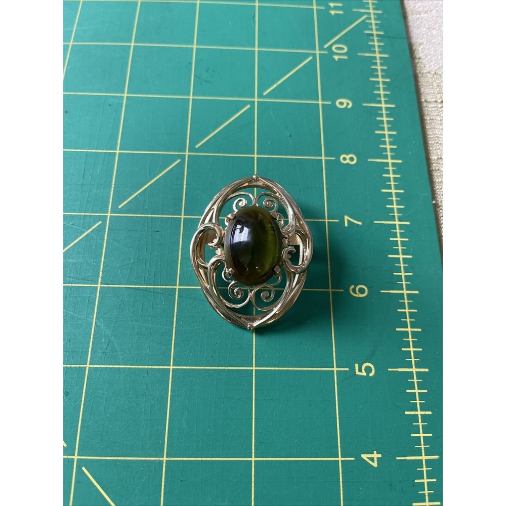 Vintage Whiting & Davis Large Green Cabochon Gold Tone Brooch unsigned.